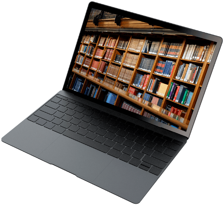laptop with photo of library